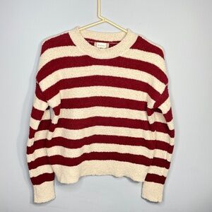 Altar’d State | Taupe + Red Striped Sweater | Eyelash Knit Yarn | Oversized: XS